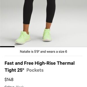 lululemon athletica Black Fast and Free High-Rise Thermal Tight 25"